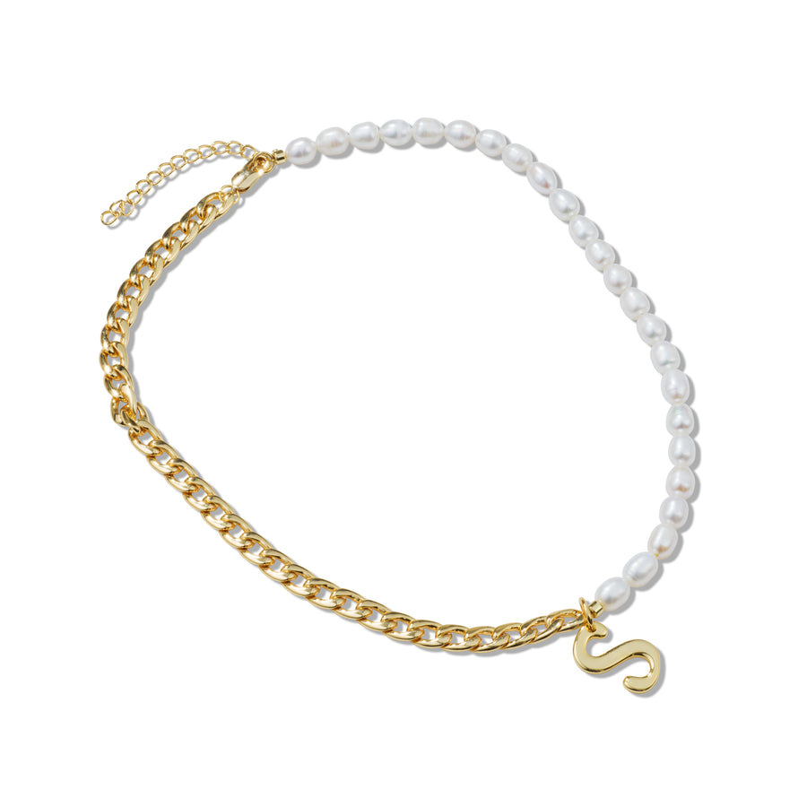 Arlette Luxe Initial 18K Gold & Freshwater Pearl Chain Necklace
