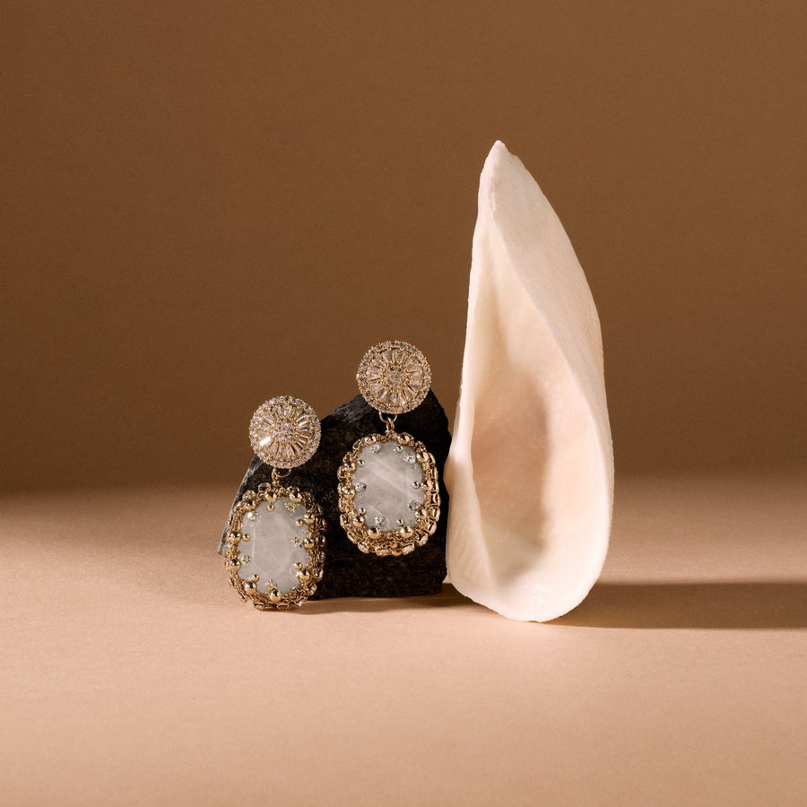 Claudette Gemstone Drop Earrings White Moonstone