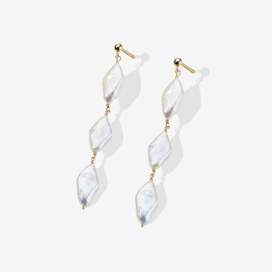 Thyra Diamond Shape 14K gold Freshwater Pearl Drop Earrings