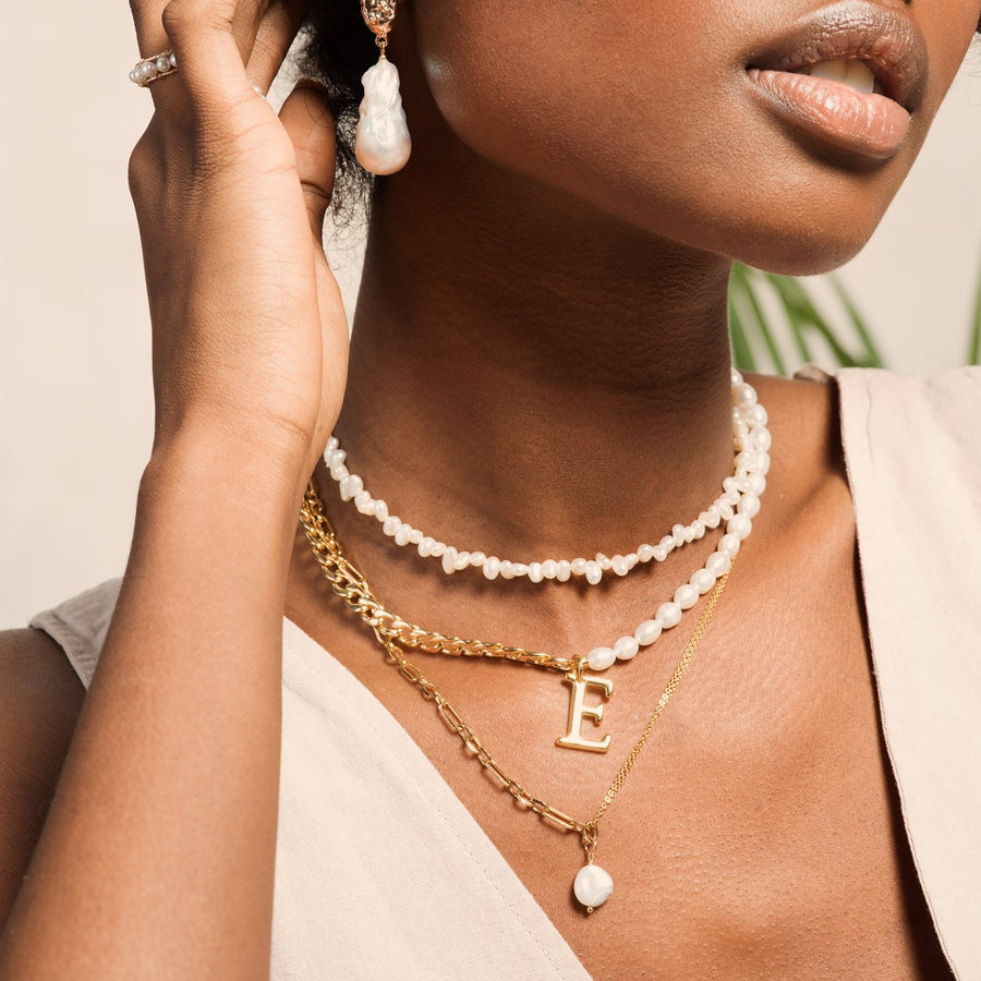 Pearl Necklace Gold Choker Initial Necklace Arlette Luxe Initial