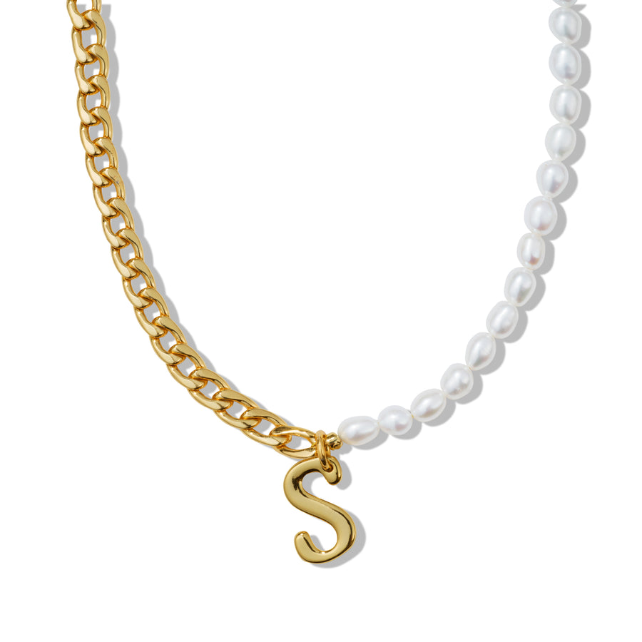 Arlette Luxe Initial 18K Gold & Freshwater Pearl Chain Necklace