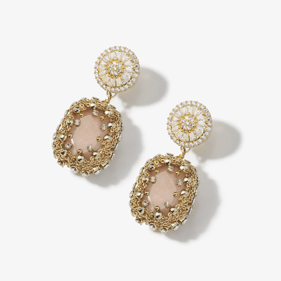 Claudette Gemstone Drop Earrings Rose Pink Quartz