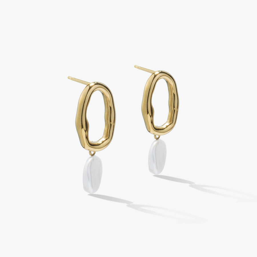 Astrid Oval 14K Gold Pearl Drop Earrings