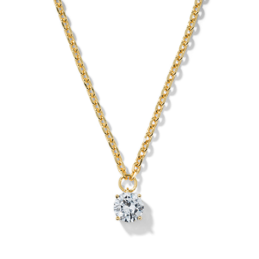 Amalia Luxe 14K Gold Solitaire Round Crystal Pendant Necklace