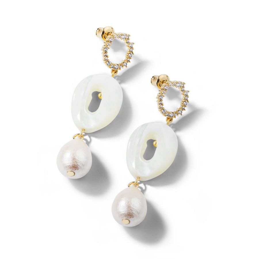 Antoinette Pearly Drop Earrings 18K gold-plated with cubic zirconia crystals & pearls